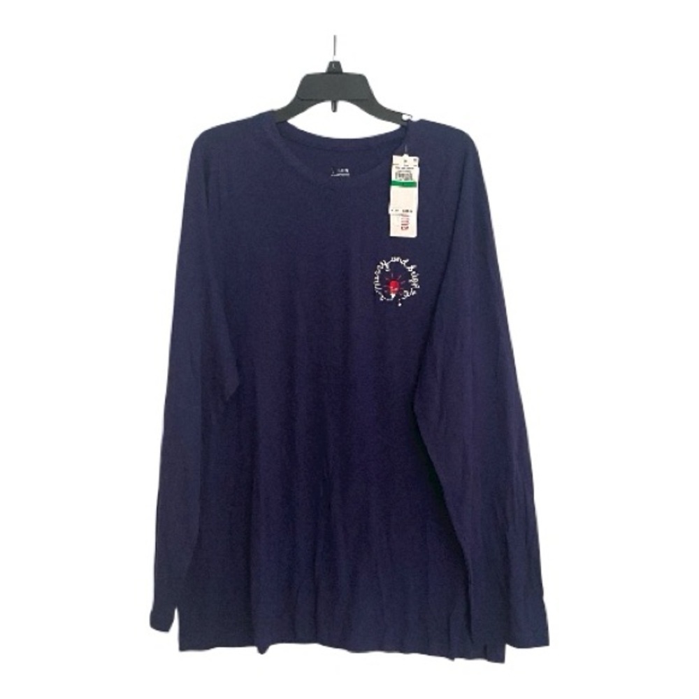 NWT Navy Long Sleeve Pajama Shirt Merry & Bright Holiday Sz Large Cotton & Rayon